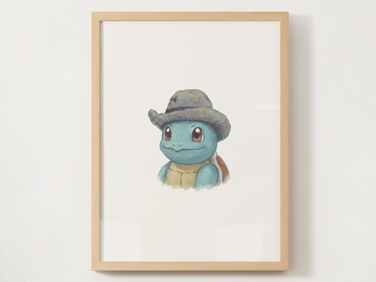 Van Gogh Squirtle Nursery Wall Art Printable, Cute Kids Room Decor, Neutral Pokémon Poster, Instant Download Digital Print