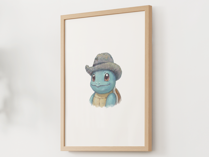 Van Gogh Squirtle Nursery Wall Art Printable, Cute Kids Room Decor, Neutral Pokémon Poster, Instant Download Digital Print