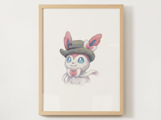 Van Gogh Sylveon Nursery Wall Art Printable, Cute Kids Room Decor, Neutral Pokémon Poster, Instant Download Digital Print