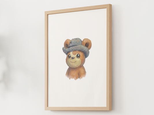 Van Gogh Teddiursa Nursery Wall Art Printable, Cute Kids Room Decor, Neutral Pokémon Poster, Instant Download Digital Print