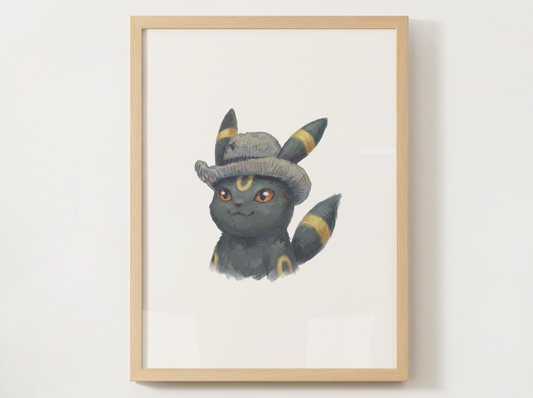Van Gogh Umbreon Nursery Wall Art Printable, Cute Kids Room Decor, Neutral Pokémon Poster, Instant Download