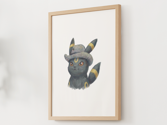 Van Gogh Umbreon Nursery Wall Art Printable, Cute Kids Room Decor, Neutral Pokémon Poster, Instant Download
