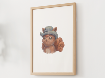 Van Gogh Vulpix Nursery Wall Art Printable, Cute Kids Room Decor, Neutral Pokémon Poster, Instant Download Digital Print