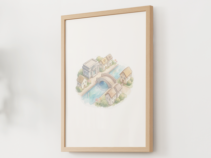 Pokémon Cerulean City Nursery Wall Art Printable, Watercolor Kanto Town Decor, Pastel Kids Room Poster, Instant Download