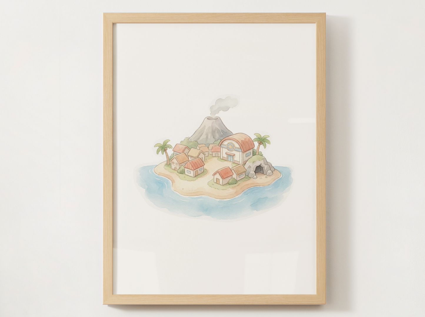 Pokémon Cinnabar Island Nursery Wall Art Printable, Watercolor Kanto Town Decor, Pastel Kids Room Poster, Instant Download