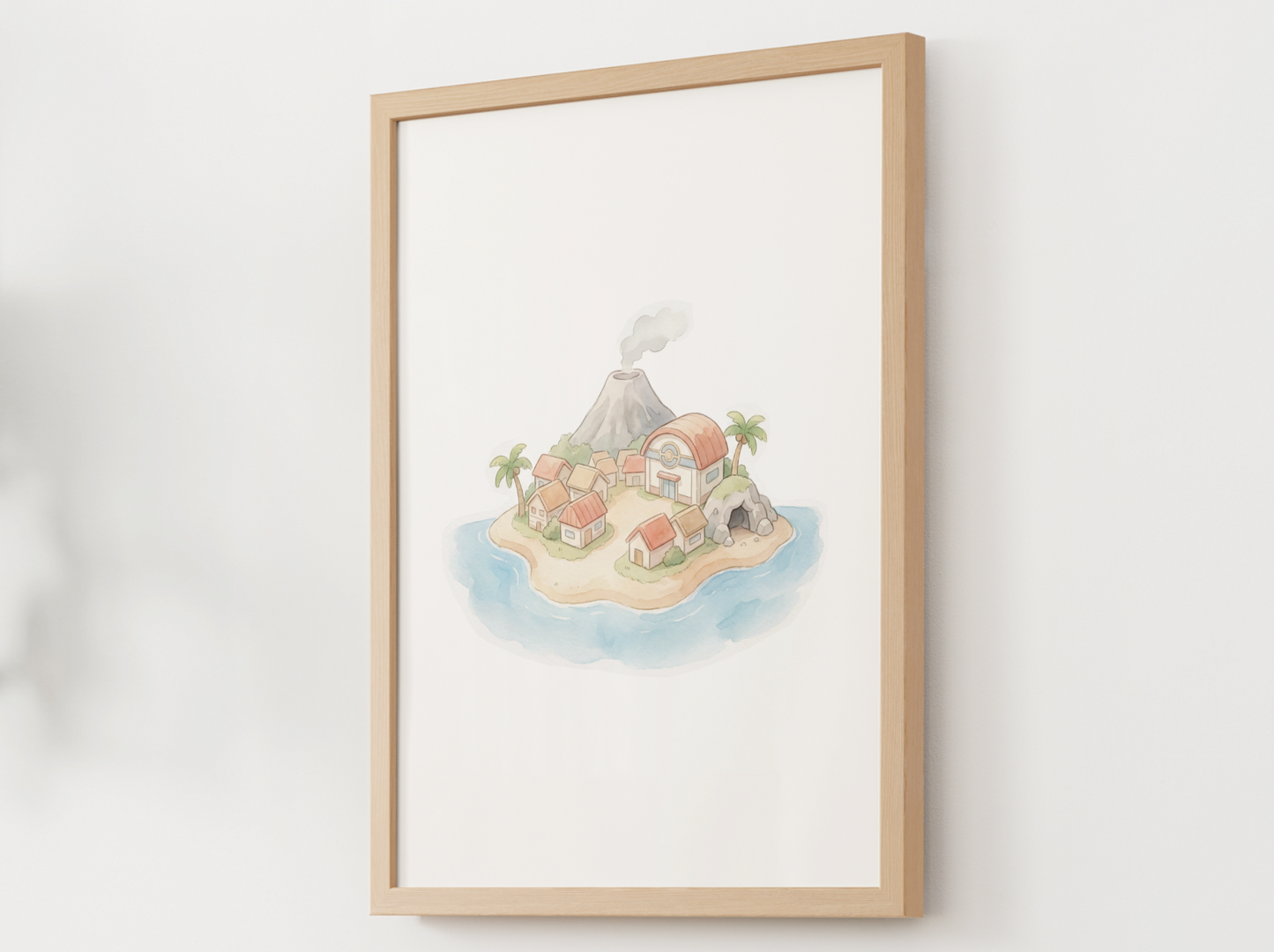 Pokémon Cinnabar Island Nursery Wall Art Printable, Watercolor Kanto Town Decor, Pastel Kids Room Poster, Instant Download