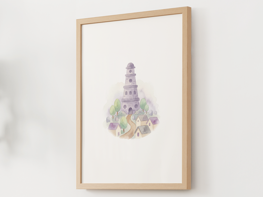 Pokémon Lavender Town Nursery Wall Art Printable, Watercolor Kanto Town Decor, Pastel Kids Room Poster, Instant Download