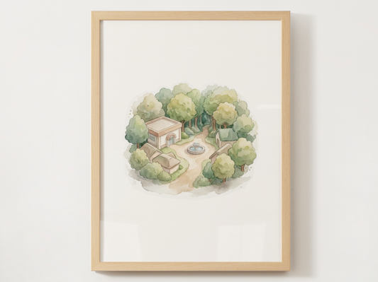 Pokémon Viridian City Nursery Wall Art Printable, Watercolor Kanto Town Decor, Pastel Kids Room Poster, Instant Download