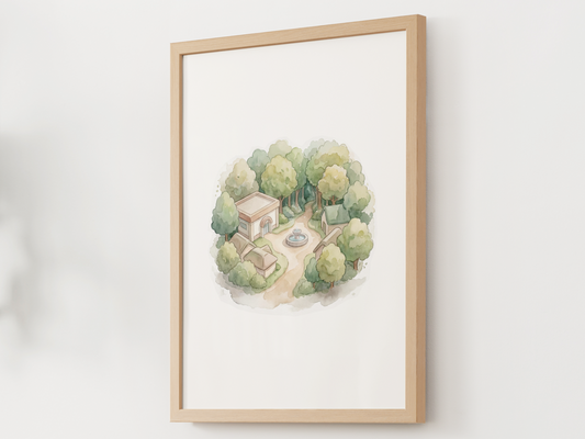 Pokémon Viridian City Nursery Wall Art Printable, Watercolor Kanto Town Decor, Pastel Kids Room Poster, Instant Download