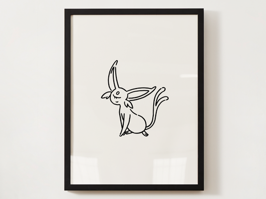 Pokemon Espeon Nursery Wall Art Printable, Minimalist Line Art, Neutral Kids Room Decor, Modern Nursery Poster, Instant Download