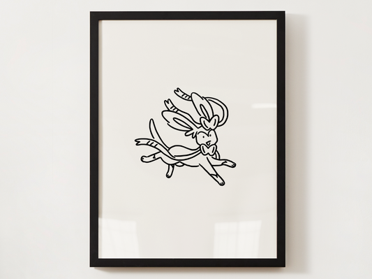 Pokemon Sylveon Nursery Wall Art Printable, Minimalist Line Art, Neutral Kids Room Decor, Modern Nursery Poster, Instant Download