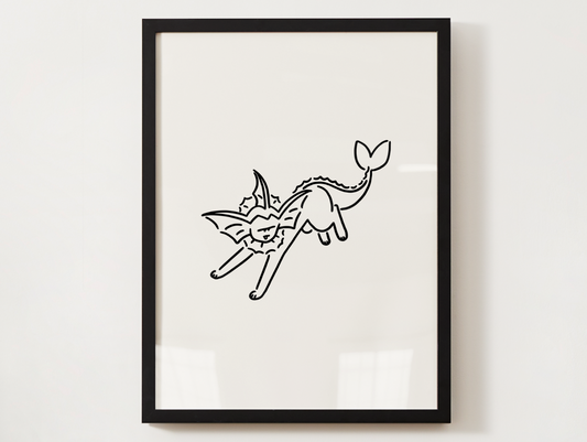 Pokemon Vaporeon Nursery Wall Art Printable, Minimalist Line Art, Neutral Kids Room Decor, Modern Nursery Poster, Instant Download