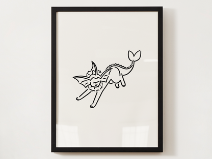 Eevee Evolutions Wall Art Bundle, 9 Minimal Line Prints, Instant Digital Download