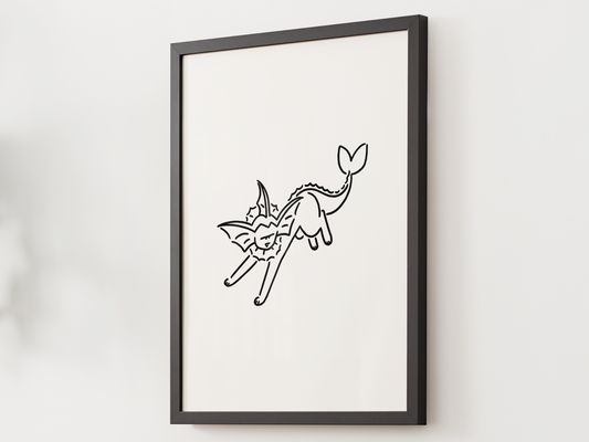 Pokemon Vaporeon Nursery Wall Art Printable, Minimalist Line Art, Neutral Kids Room Decor, Modern Nursery Poster, Instant Download