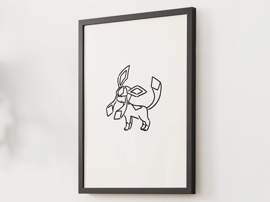 Pokemon Glaceon Nursery Wall Art Printable, Minimalist Line Art, Neutral Kids Room Decor, Modern Nursery Poster, Instant Download