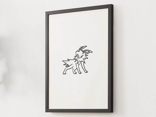 Pokemon Jolteon Nursery Wall Art Printable, Minimalist Line Art, Neutral Kids Room Decor, Modern Nursery Poster, Instant Download
