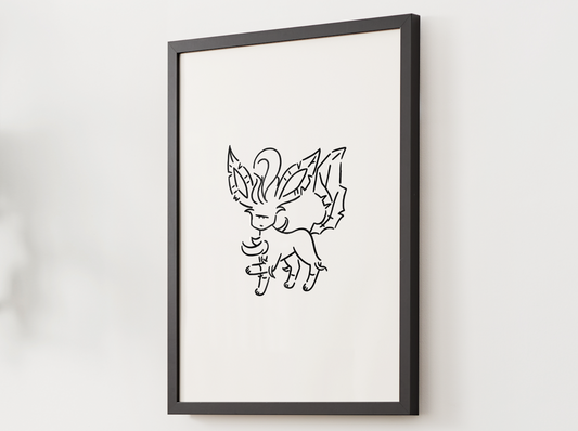 Pokemon Leafeon Nursery Wall Art Printable, Minimalist Line Art, Neutral Kids Room Decor, Modern Nursery Poster, Instant Download