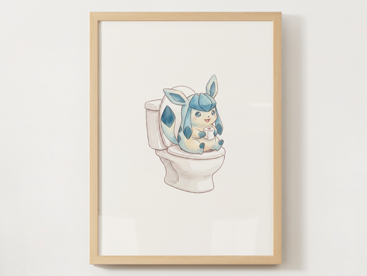 Glaceon Bathroom Wall Art Printable, Funny Pokemon Toilet Poster, Cute Washroom Decor, Kids Bathroom Art, Instant Download