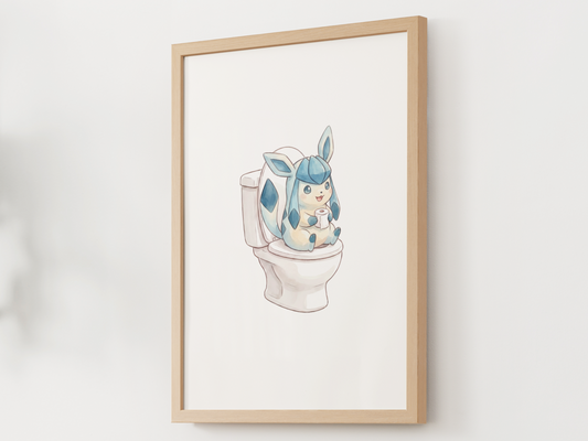 Glaceon Bathroom Wall Art Printable, Funny Pokemon Toilet Poster, Cute Washroom Decor, Kids Bathroom Art, Instant Download