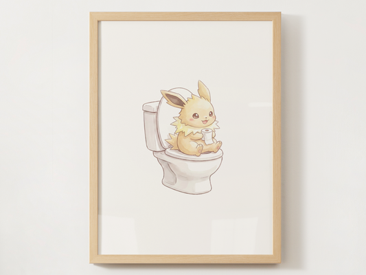 Jolteon Bathroom Wall Art Printable, Funny Pokemon Toilet Poster, Cute Washroom Decor, Kids Bathroom Printable, Instant Download