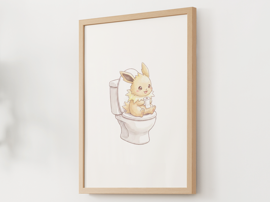 Jolteon Bathroom Wall Art Printable, Funny Pokemon Toilet Poster, Cute Washroom Decor, Kids Bathroom Printable, Instant Download
