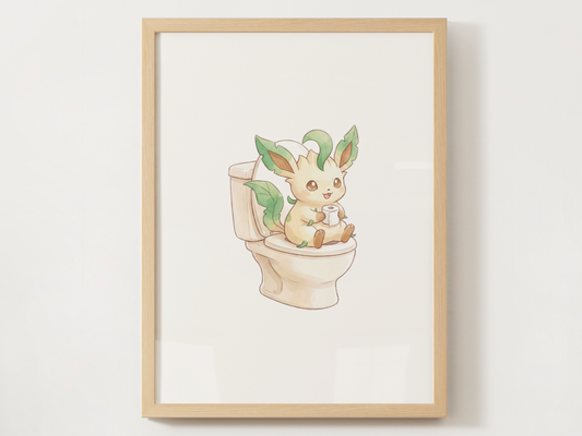 Leafeon Bathroom Wall Art Printable, Funny Pokemon Toilet Poster, Cute Washroom Decor, Kids Bathroom Art, Instant Download