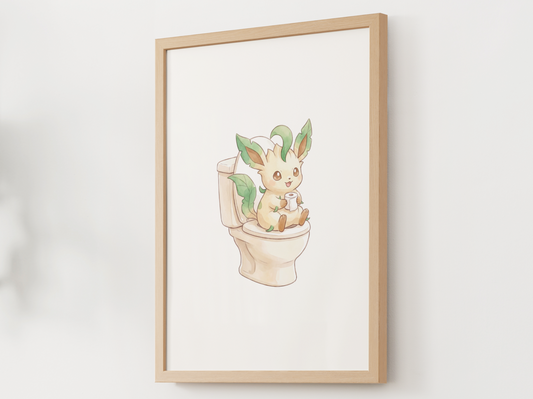 Leafeon Bathroom Wall Art Printable, Funny Pokemon Toilet Poster, Cute Washroom Decor, Kids Bathroom Art, Instant Download