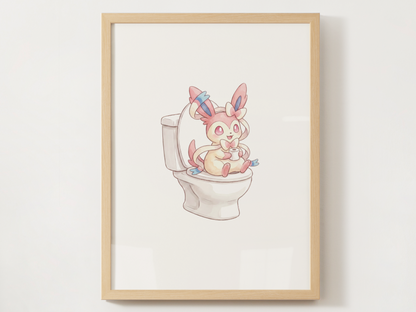 Sylveon Bathroom Wall Art Printable, Funny Pokemon Toilet Poster, Cute Pink Washroom Decor, Kids Bathroom Art, Instant Download