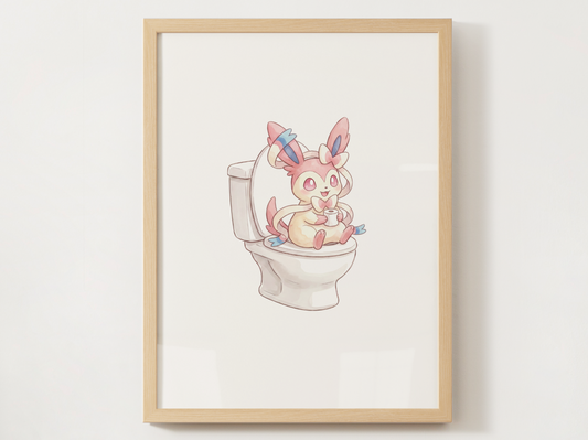 Sylveon Bathroom Wall Art Printable, Funny Pokemon Toilet Poster, Cute Pink Washroom Decor, Kids Bathroom Art, Instant Download