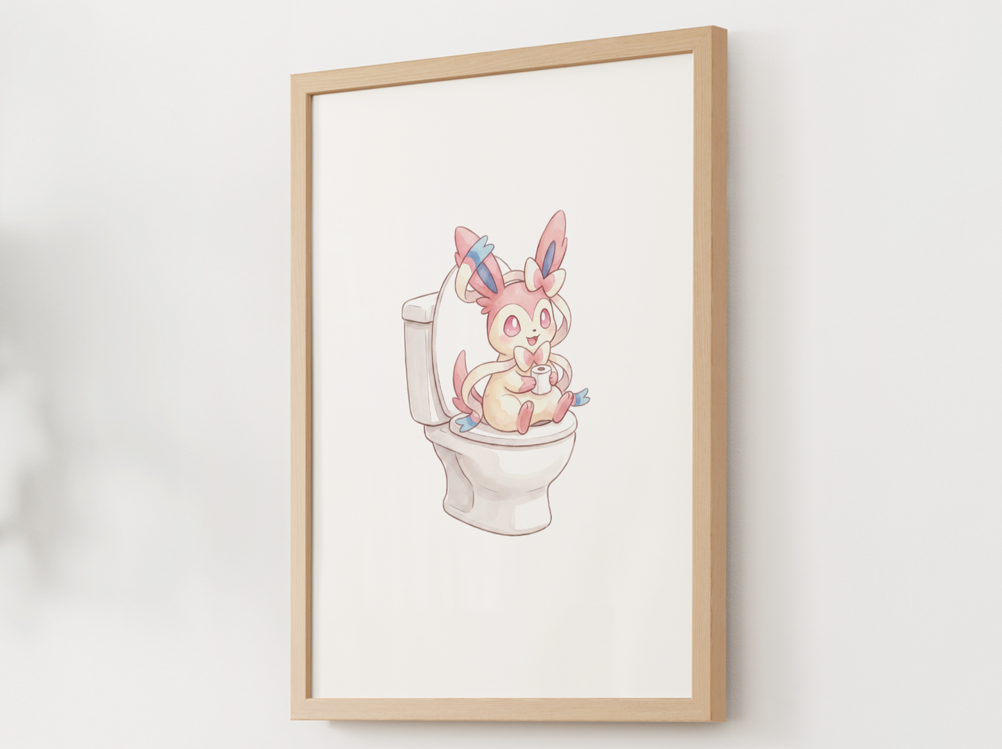 Sylveon Bathroom Wall Art Printable, Funny Pokemon Toilet Poster, Cute Pink Washroom Decor, Kids Bathroom Art, Instant Download