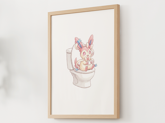Sylveon Bathroom Wall Art Printable, Funny Pokemon Toilet Poster, Cute Pink Washroom Decor, Kids Bathroom Art, Instant Download