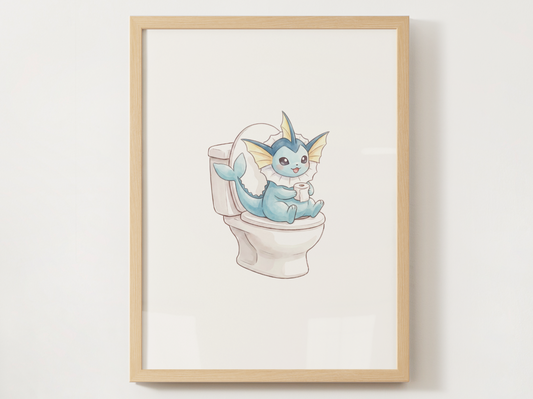 Vaporeon Bathroom Wall Art Printable, Funny Pokemon Toilet Poster, Cute Washroom Decor, Dark Nursery Bathroom Art, Instant Download