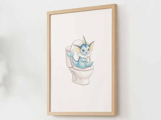 Vaporeon Bathroom Wall Art Printable, Funny Pokemon Toilet Poster, Cute Washroom Decor, Dark Nursery Bathroom Art, Instant Download