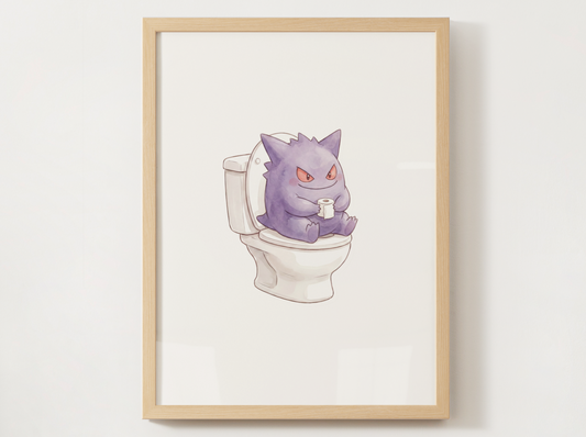 Gengar Bathroom Wall Art Printable, Funny Pokemon Toilet Poster, Spooky Cute Washroom Decor, Bathroom Printable, Instant Download