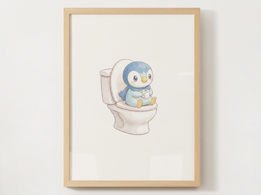 Piplup Bathroom Wall Art Printable, Funny Pokemon Toilet Poster, Cute Washroom Decor, Kids Bathroom Printable, Instant Download