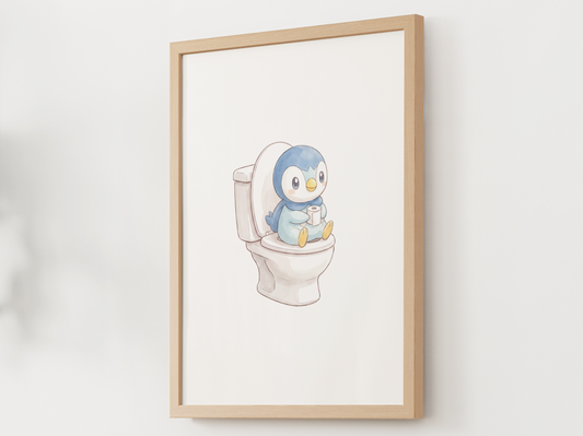 Piplup Bathroom Wall Art Printable, Funny Pokemon Toilet Poster, Cute Washroom Decor, Kids Bathroom Printable, Instant Download