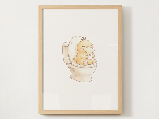 Psyduck Toilet Poster, Kids Bathroom Art (Digital Download)