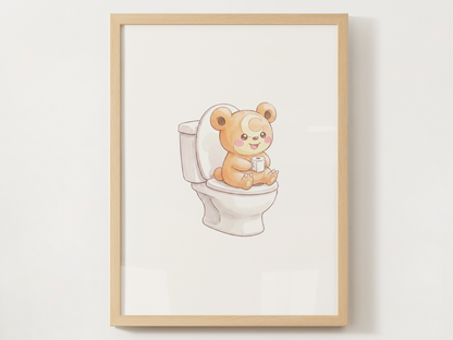 Teddiursa Bathroom Wall Art Printable, Funny Pokemon Toilet Poster, Cute Washroom Decor, Kids Bathroom Art, Instant Download