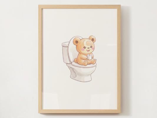 Teddiursa Bathroom Wall Art Printable, Funny Pokemon Toilet Poster, Cute Washroom Decor, Kids Bathroom Art, Instant Download