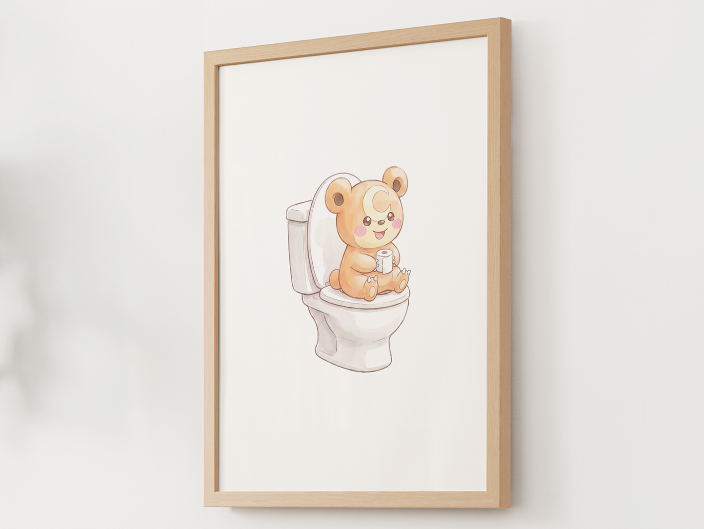 Teddiursa Bathroom Wall Art Printable, Funny Pokemon Toilet Poster, Cute Washroom Decor, Kids Bathroom Art, Instant Download