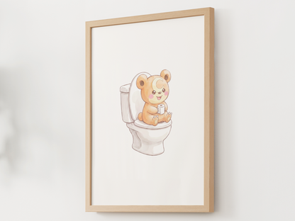 Teddiursa Bathroom Wall Art Printable, Funny Pokemon Toilet Poster, Cute Washroom Decor, Kids Bathroom Art, Instant Download