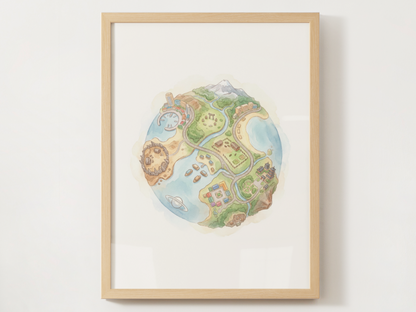 Pokemon Regions Wall Art Bundle, 9 Tiny Planet Prints, Watercolor Globe Posters, Kids Room Decor Set, Instant Download