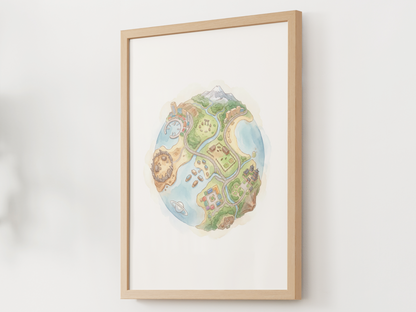 Alola Region Wall Art Printable, Pokemon Island Globe Poster, Watercolor Map Inspired Decor, Kids Room Wall Print, Instant Download