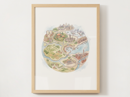 Pokemon Regions Wall Art Bundle, 9 Tiny Planet Prints, Watercolor Globe Posters, Kids Room Decor Set, Instant Download