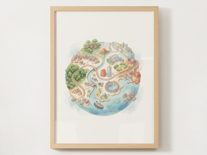 Pokemon Regions Wall Art Bundle, 9 Tiny Planet Prints, Watercolor Globe Posters, Kids Room Decor Set, Instant Download