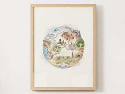 Pokemon Regions Wall Art Bundle, 9 Tiny Planet Prints, Watercolor Globe Posters, Kids Room Decor Set, Instant Download