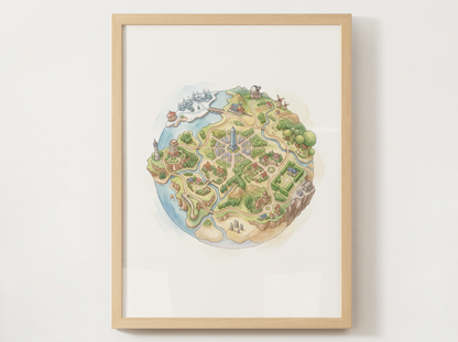 Pokemon Regions Wall Art Bundle, 9 Tiny Planet Prints, Watercolor Globe Posters, Kids Room Decor Set, Instant Download