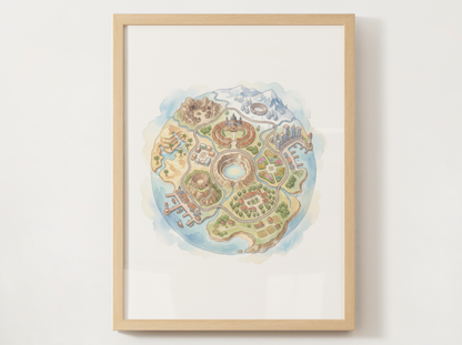 Pokemon Regions Wall Art Bundle, 9 Tiny Planet Prints, Watercolor Globe Posters, Kids Room Decor Set, Instant Download