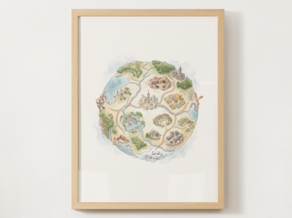 Pokemon Regions Wall Art Bundle, 9 Tiny Planet Prints, Watercolor Globe Posters, Kids Room Decor Set, Instant Download