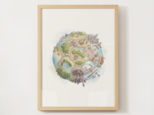 Unova Region Wall Art Printable, Pokemon Globe Poster, Watercolor Map Inspired Decor, Kids Room Wall Print, Instant Download